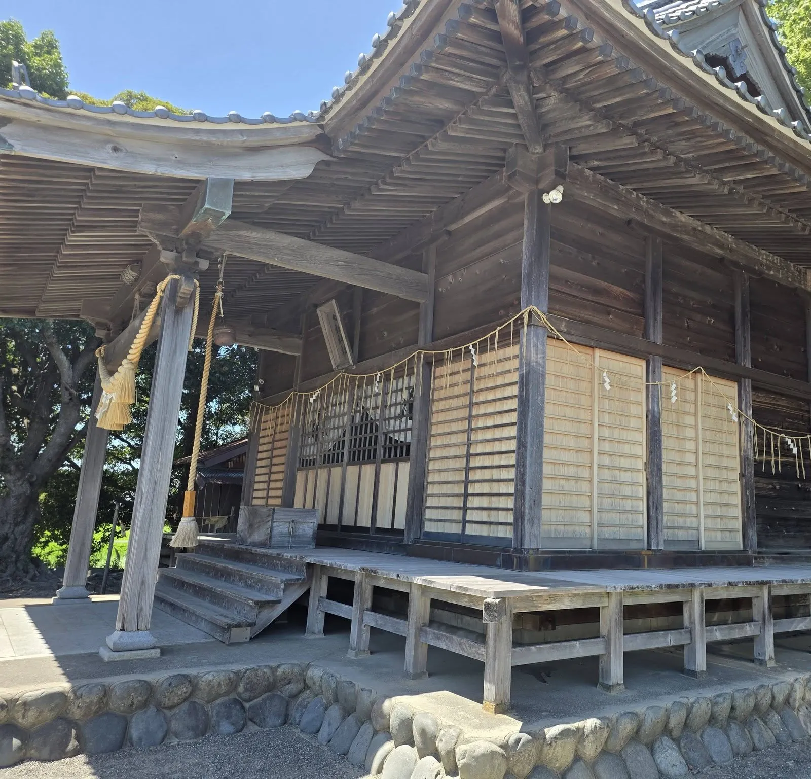 七社神社の社殿を斜め前から望む。