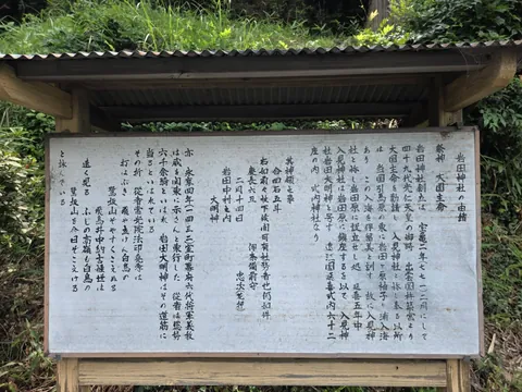 境内に掲示された岩田神社の由緒書。